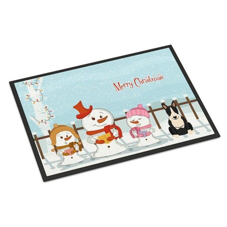 Carolines Treasures Merry Christmas Carolers Bull Terrier Black White Indoor or Outdoor Mat, 18 x 0.25 x 27 in. BB2464MAT